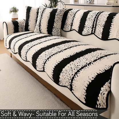 Luxury Sofa Cover Set | Seat, Back & Arm Covers | Anti-Slip Wavy Mat – Black