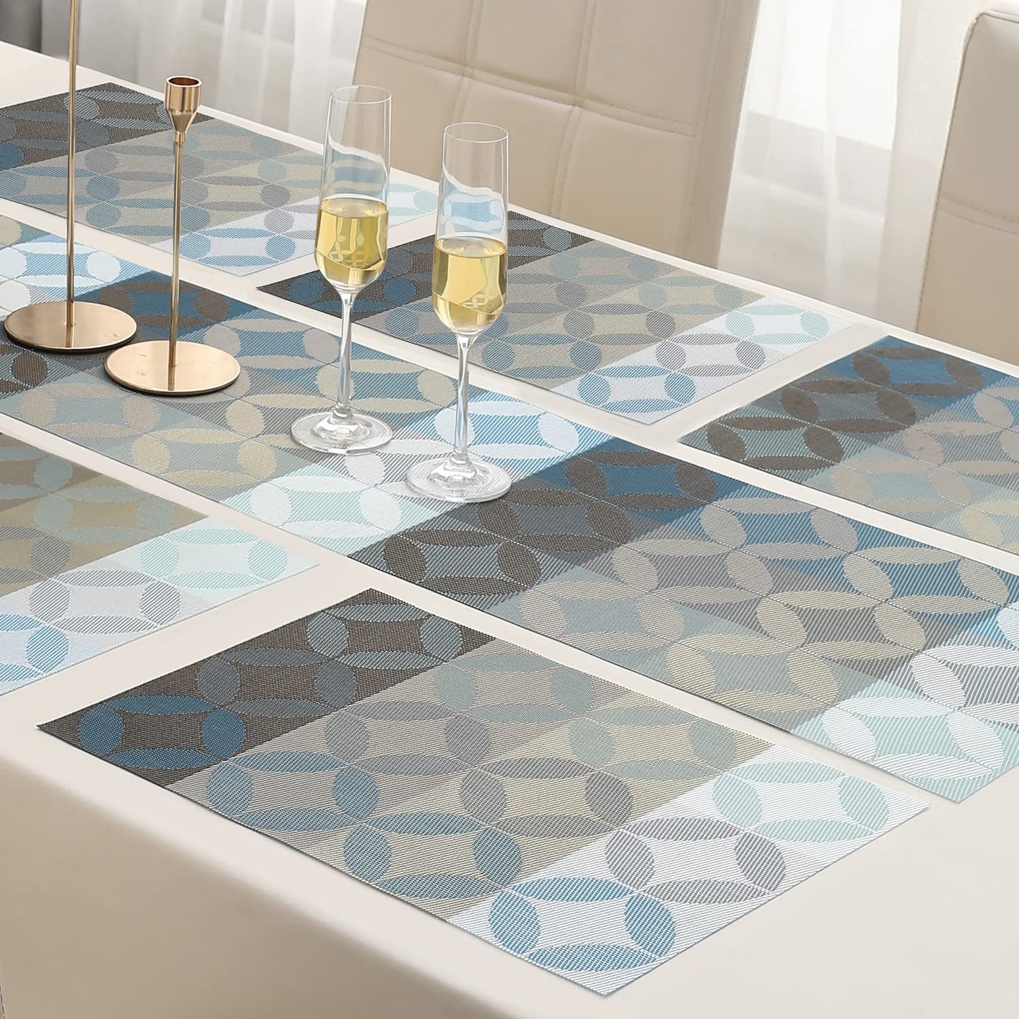 PVC Dining Table Mats, Geometric Blue
