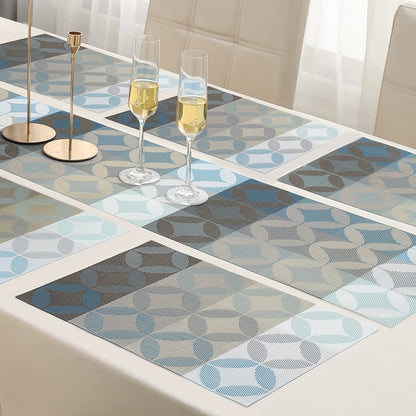 PVC Dining Table Mats, Geometric Blue