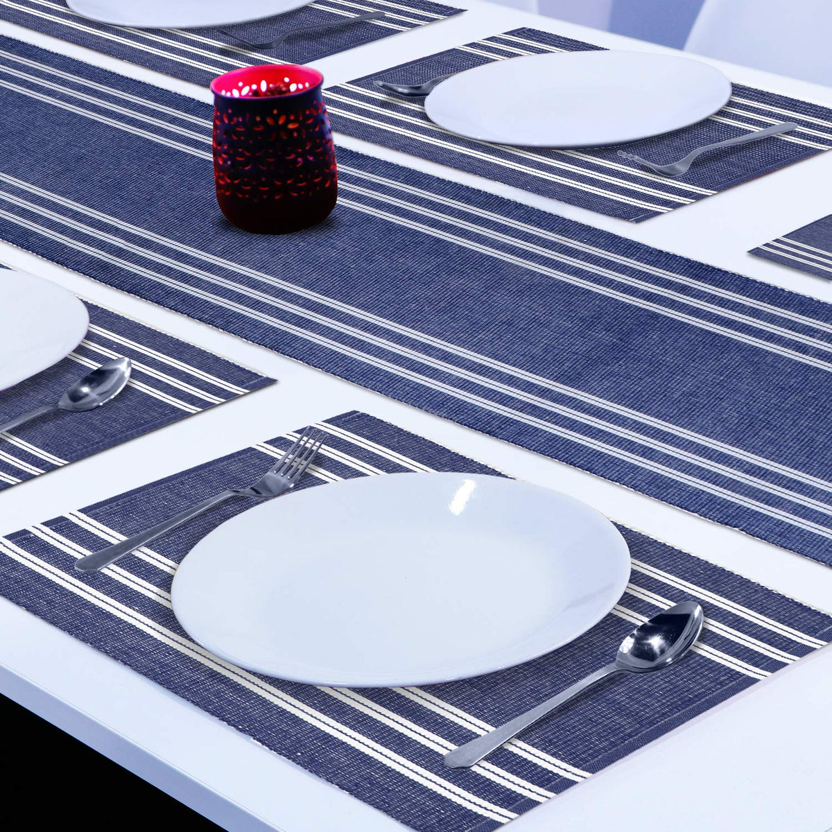 Ribbed Cotton Heat Resistant Dining Table Mat, Blue