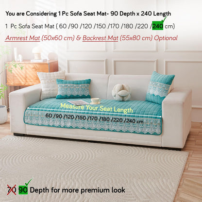 BelleLace Series Imperial Milk Velvet Sofa Cover Mat with Lace Design - Teal