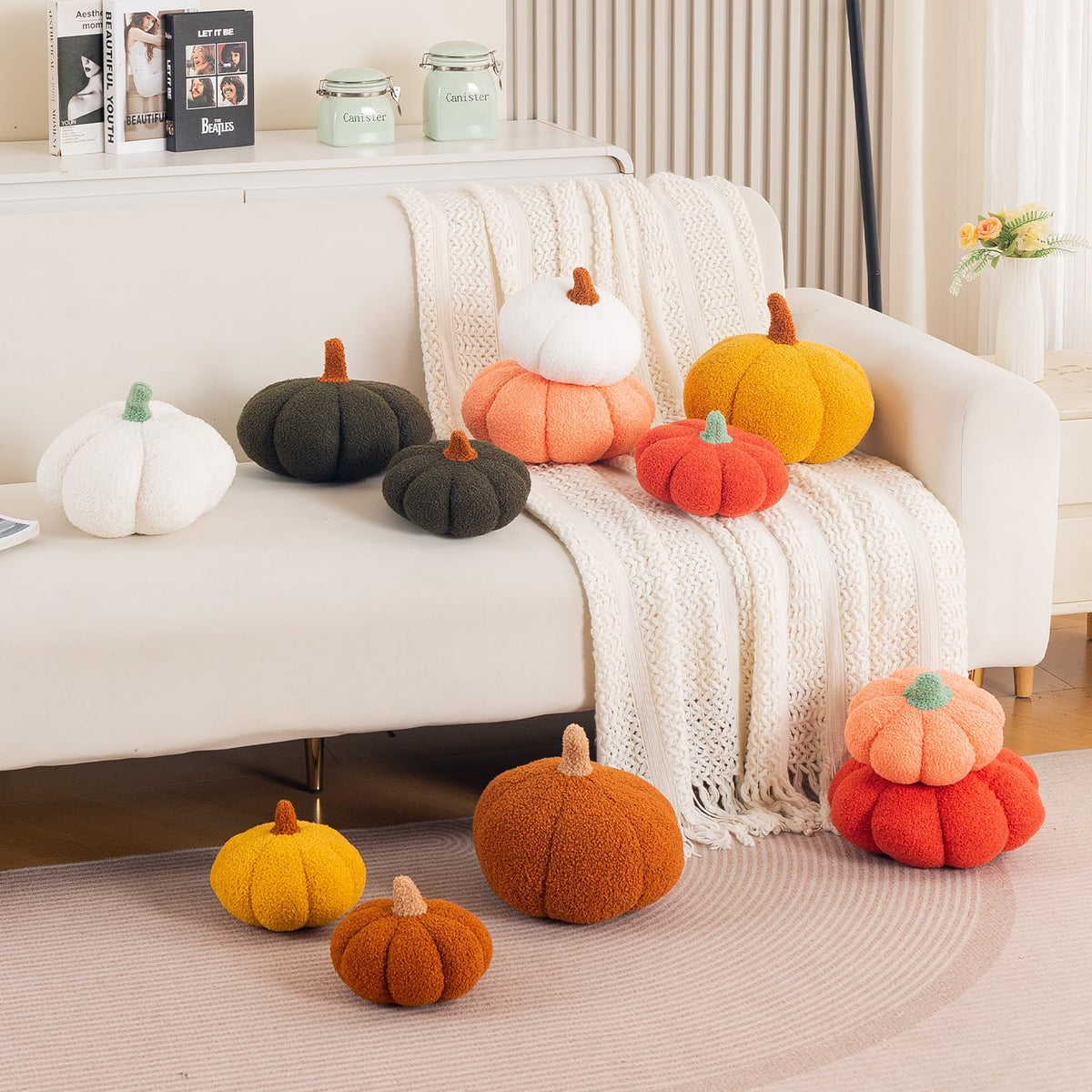 HOKIPO Pumpkin Shaped Plush Cushion for Autumn Decor, 19 cm, Yellow