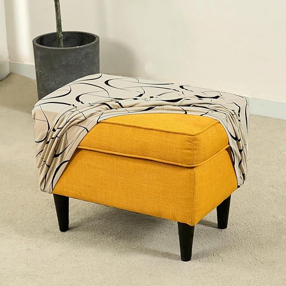 Stretchable 140 GSM Footstool Cover, Natural Beige Abstract Art