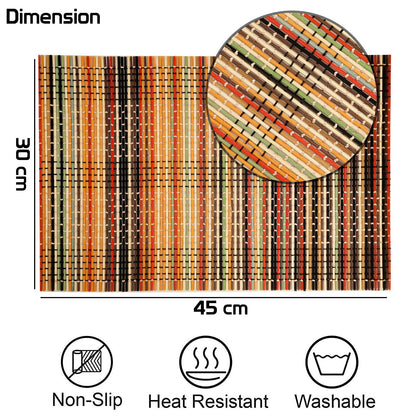 Heat Resistant Wooden Placemats Set of 6 Dining Table Mats, 45x30 cm, Multicolor