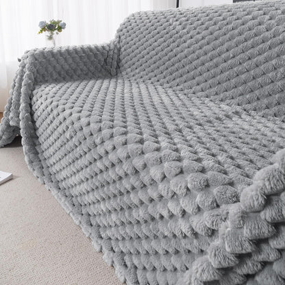 Luxury Rabbit Wool Plush Sofa Throw, Moon Grey