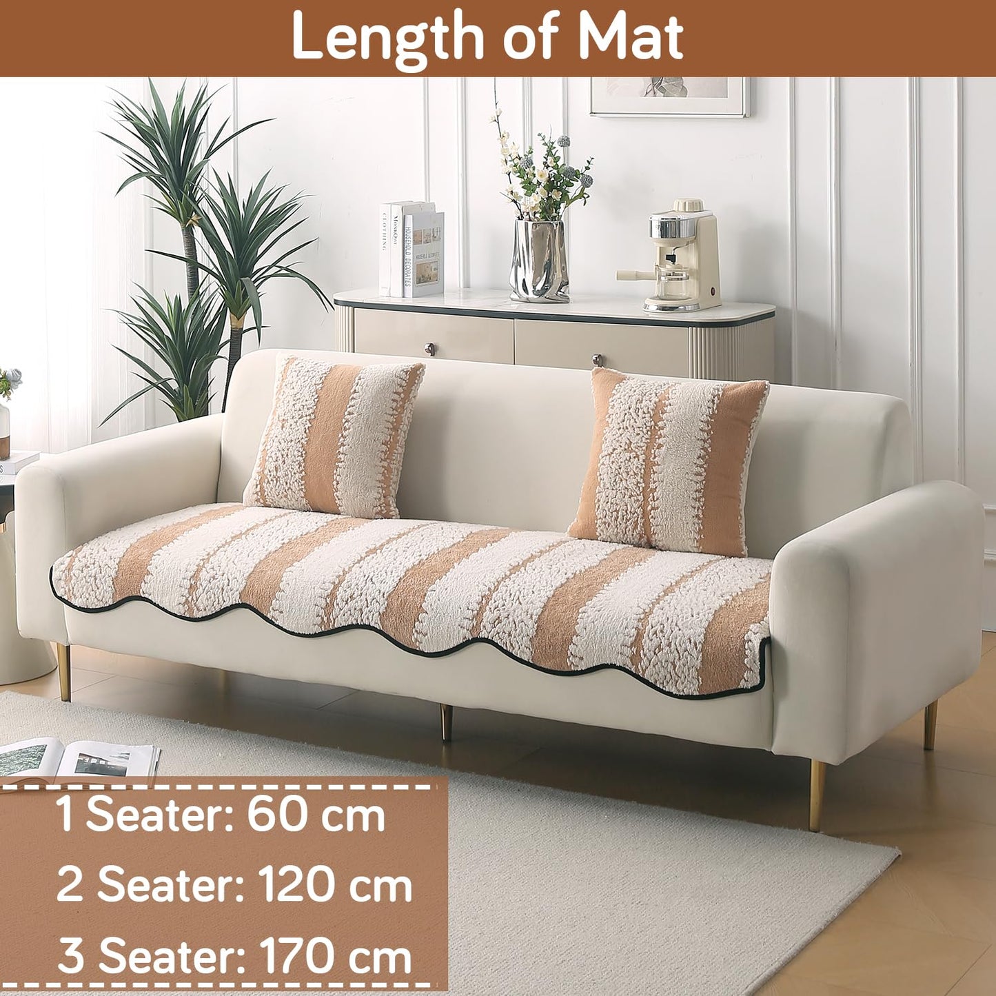 Luxury Wavy Anti Slip Plush Sofa Cover Mat, Desert Brown