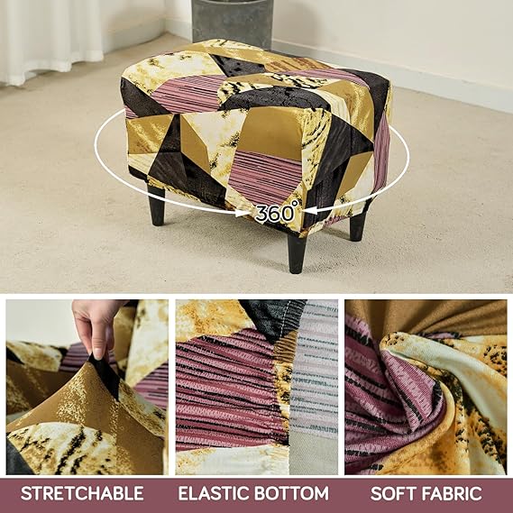 Stretchable 140 GSM Footstool Cover, Wine Abstract Geometry