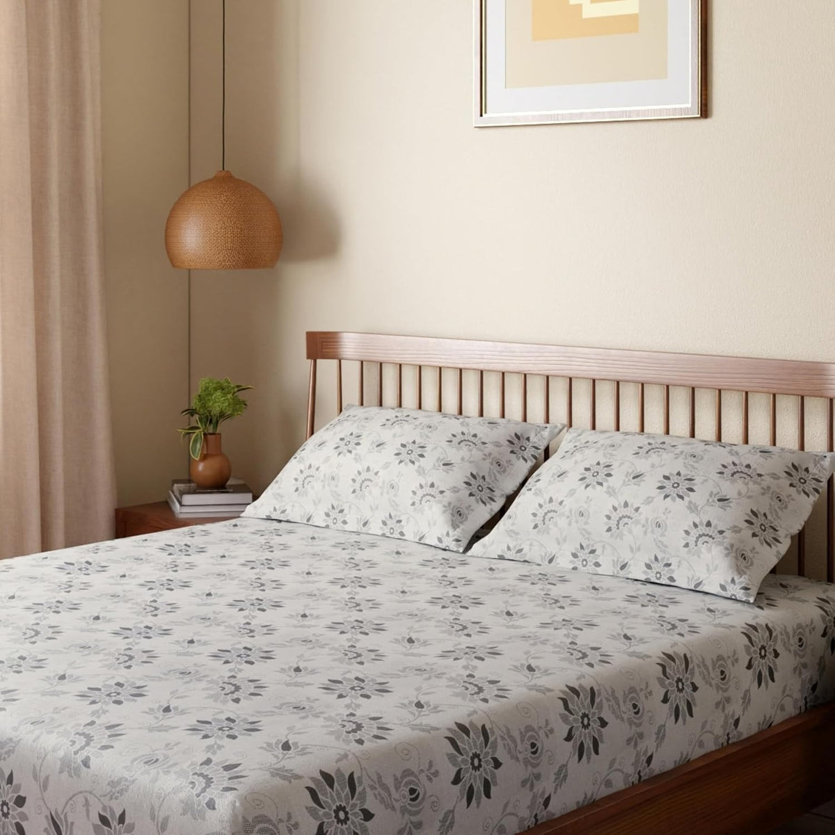 HOKIPO King Size Cotton Bedsheet, 2 Pillow Covers, Powder Blue & Ivory - image 15