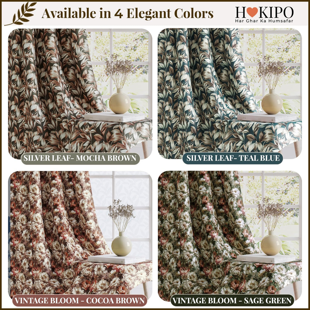 HOKIPO Shade Garden Curtains, 7 Feet Long - Silver Leaf Teal Blue - image 9