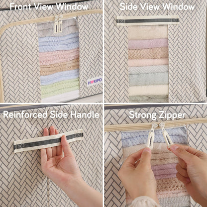 Wardrobe Organizer Storage Box | Foldable Cloth Storage Boxes with Metal Frame & Window | 600D Oxford Fabric, Cream Mist