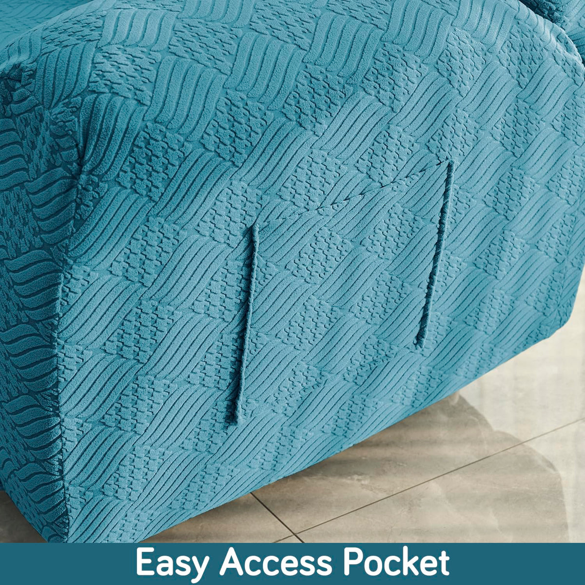 Buy HOKIPO Turquoise colour jacquard recliner sofa cover with pocket