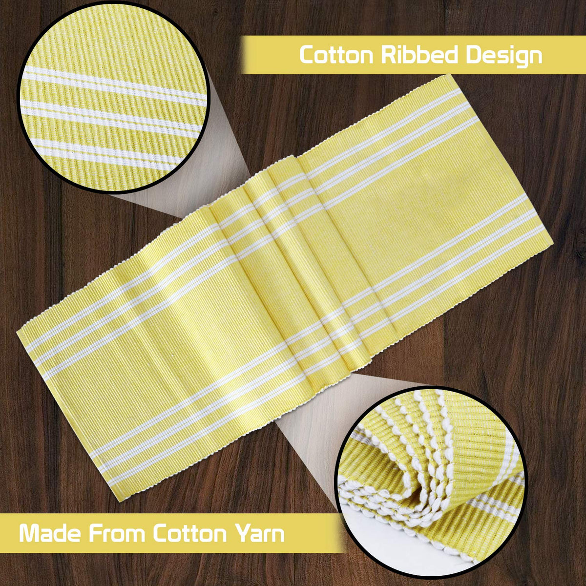 Buy Yellow Colour Cotton Ribbed Table Runner Mat | HOKIPO 