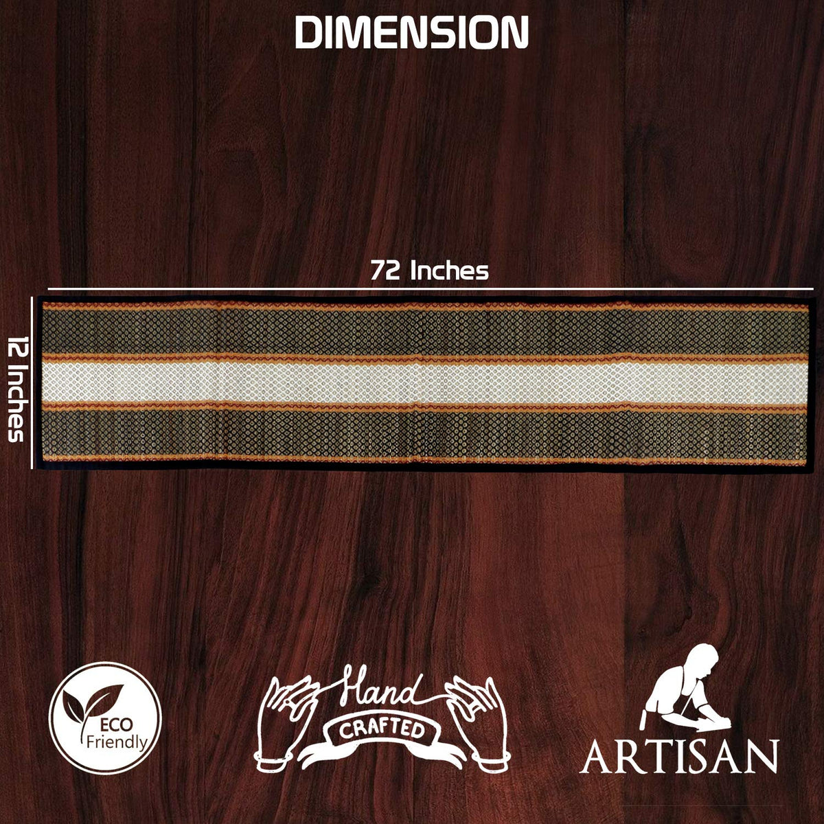 Buy Black Colour Natural Handmade Madurkathi Table Runners Size for 180 cm (W - 12 x L 72 inches) | HOKIPO