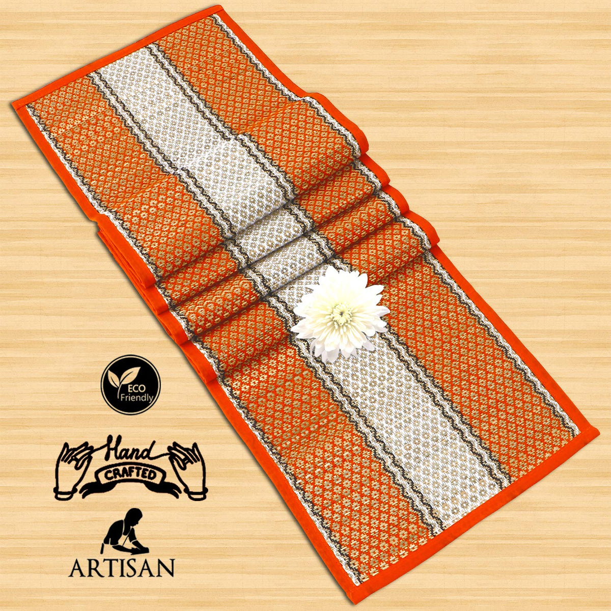 Buy Orange Colour Eco-friendly Natural Handcrafted Table Runner | HOKIPO