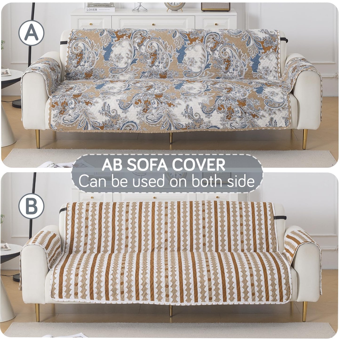 Easy Drape Reversible Quilted 5-Seater Sofa Cover (3+1+1), Urban Floral