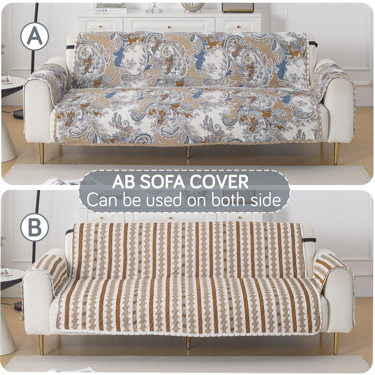 Easy Drape Reversible Quilted 5-Seater Sofa Cover (3+1+1), Urban Floral