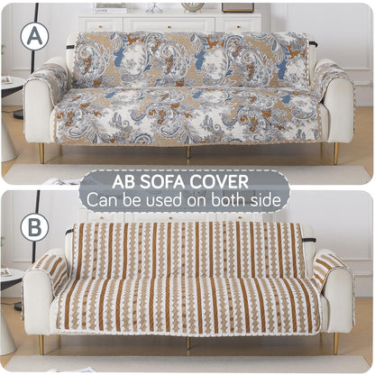 Easy Drape Reversible Quilted 5-Seater Sofa Cover (3+1+1), Urban Floral