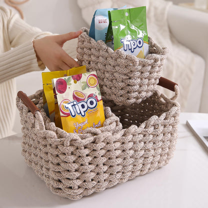 Eco-Friendly Thick Cotton Rope Storage Baskets Set of 3, Beige