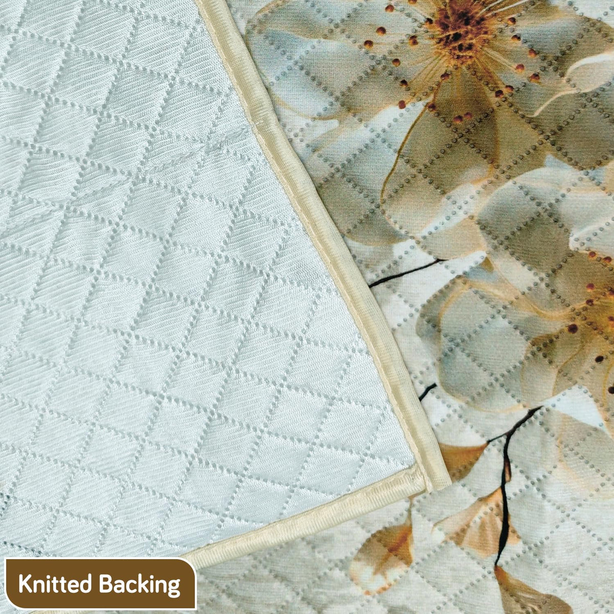 Eternal Floral Printed Quilted Fridge Top Cover with side Pockets - Ivory Luxe