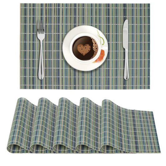 Reversible Bamboo Placemats for Dining Table Set of 6 Table Mats, 45x30 cm, Sea Green Stripes