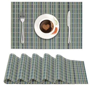 Buy Sea Green Stripes colour reversible bamboo table mats set of 6 | Hokipo