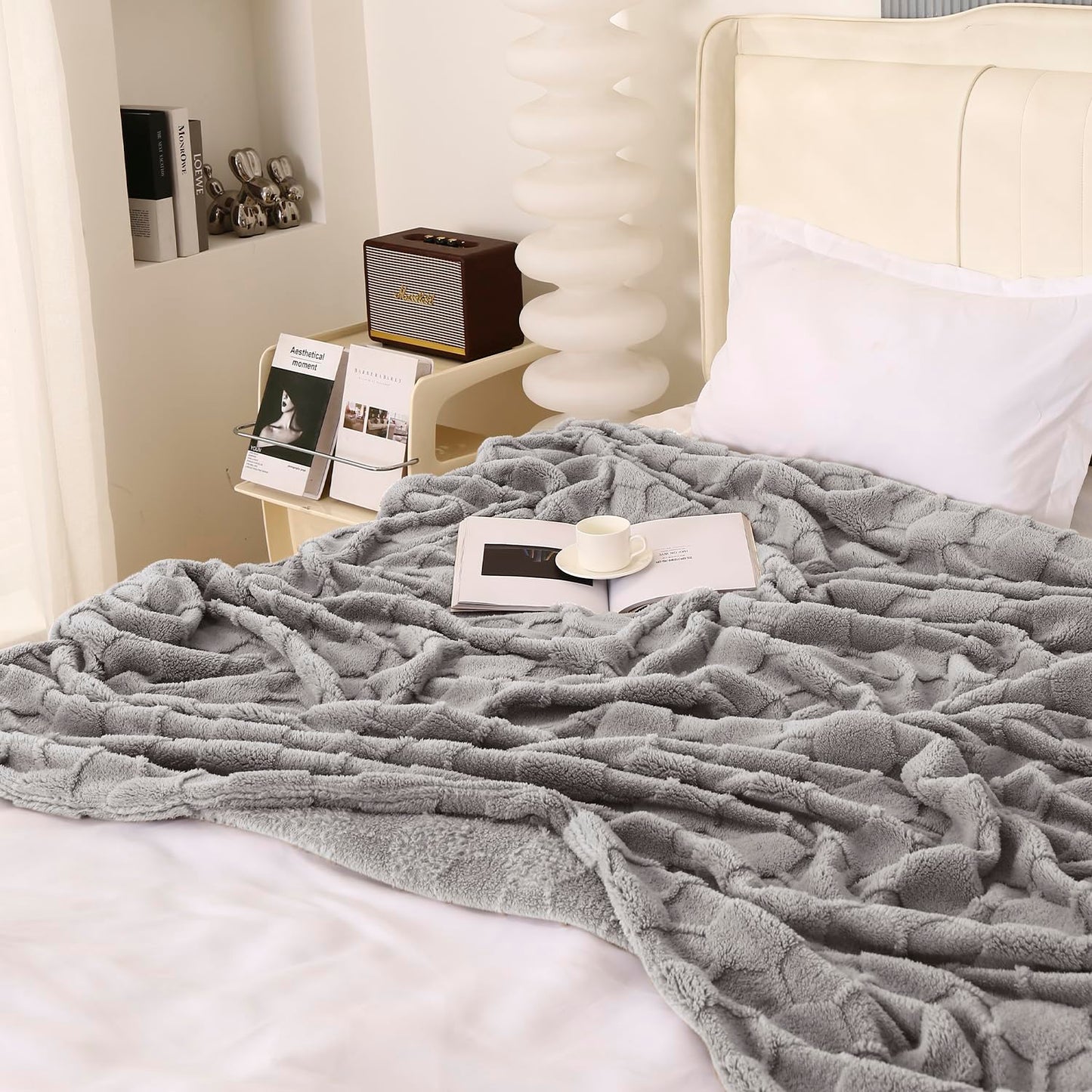 220 GSM Flannel AC Throw Blanket Double Bed Queen, 200x230 cm / 6.5x7.5 feet, Cloud Grey