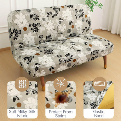 Elira Series Stretchable Elastic Armless Sofa Cover – 140 GSM, Futon Slipcover, Easy Fit, Feather Brown Floral