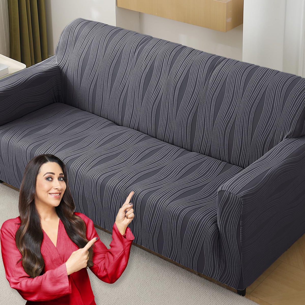 Buy porpoise grey colour nestiva series knitting jacquard 3 seater sofa cover​s