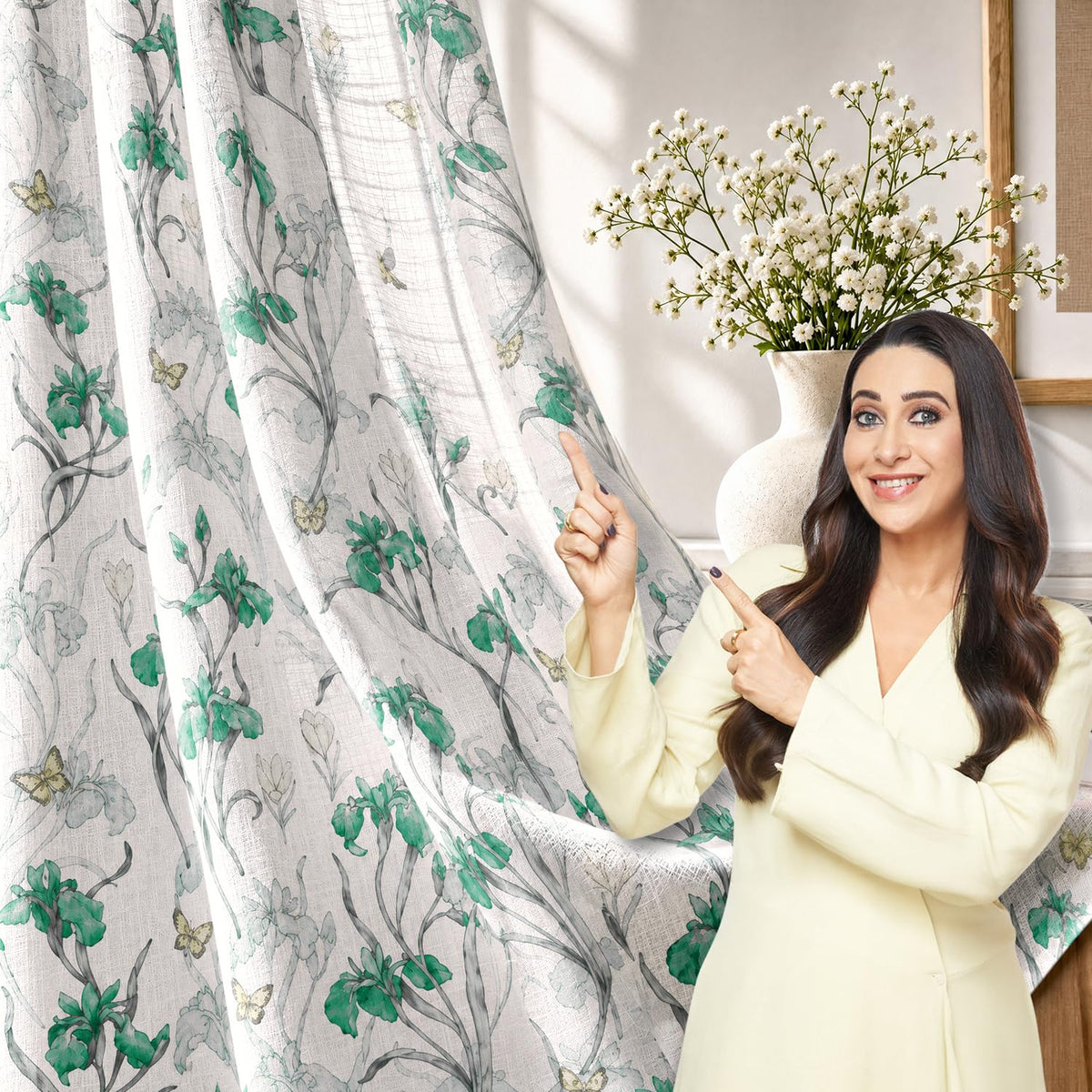 HOKIPO Iris Sheer Curtains, 7 Feet Long - Green