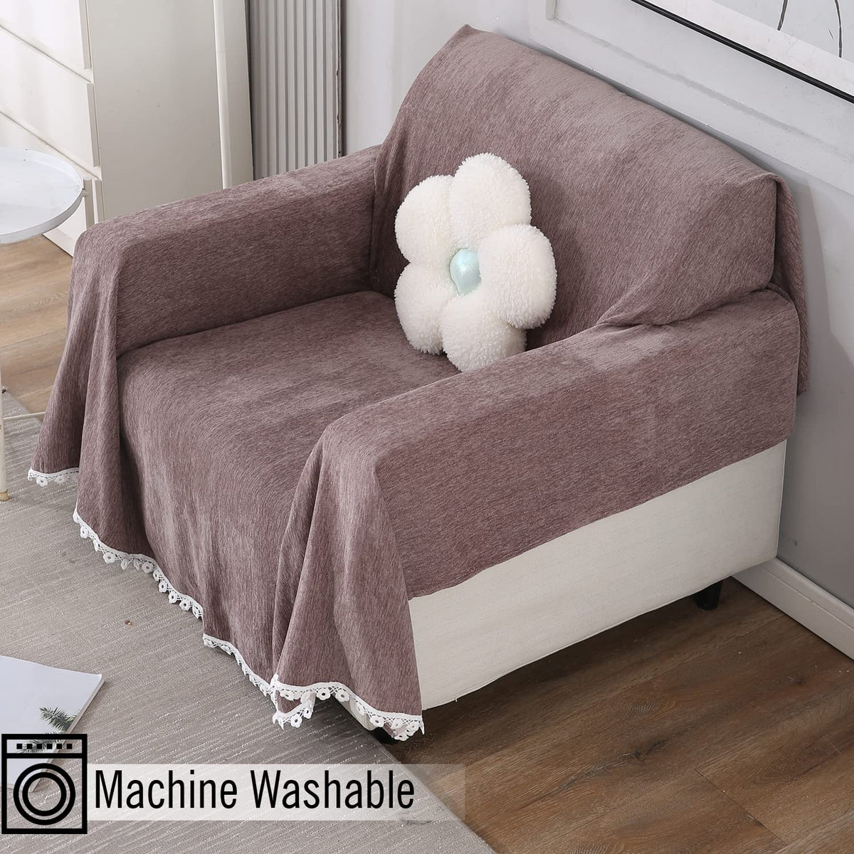 Elegant Brown colour chenille throw for sofa 
