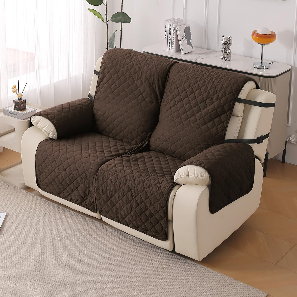 UrbanQuilt Recliner Sofa Slipcover Mat with Dual Belt for 1/2/3 Seater -  Chocolate Brown