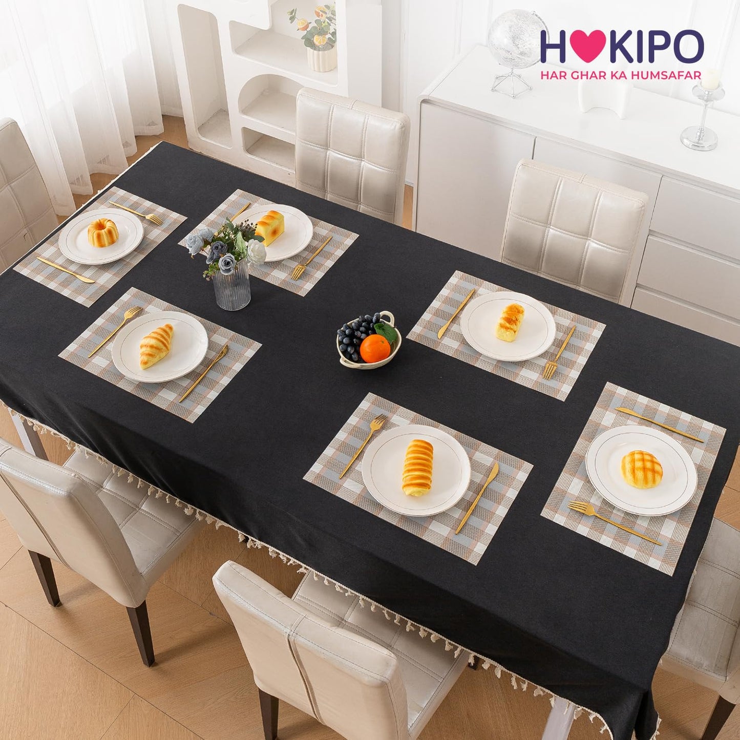 Classic Checks PVC Washable Mats for Dining Table - Stone Brown