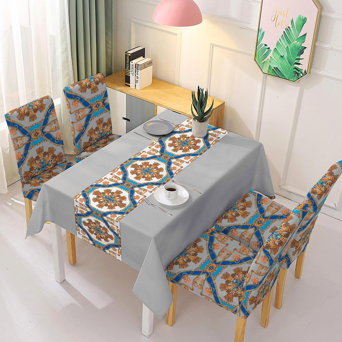 Grey Dining Table Cover with Chair Covers | 4/6 Seater