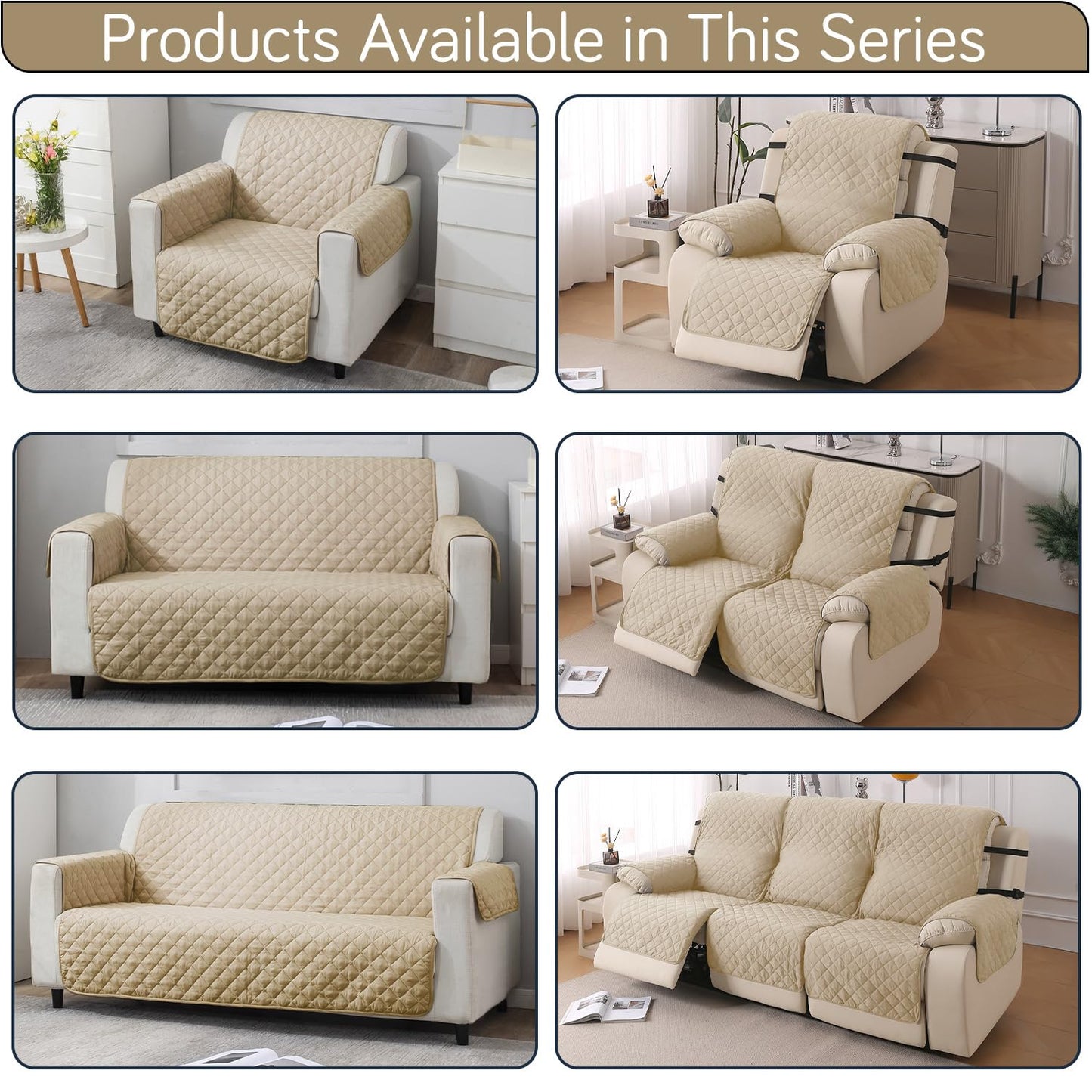 UrbanQuilt Recliner Sofa Slipcover Mat with Dual Belt for 1/2/3 Seater - Beige