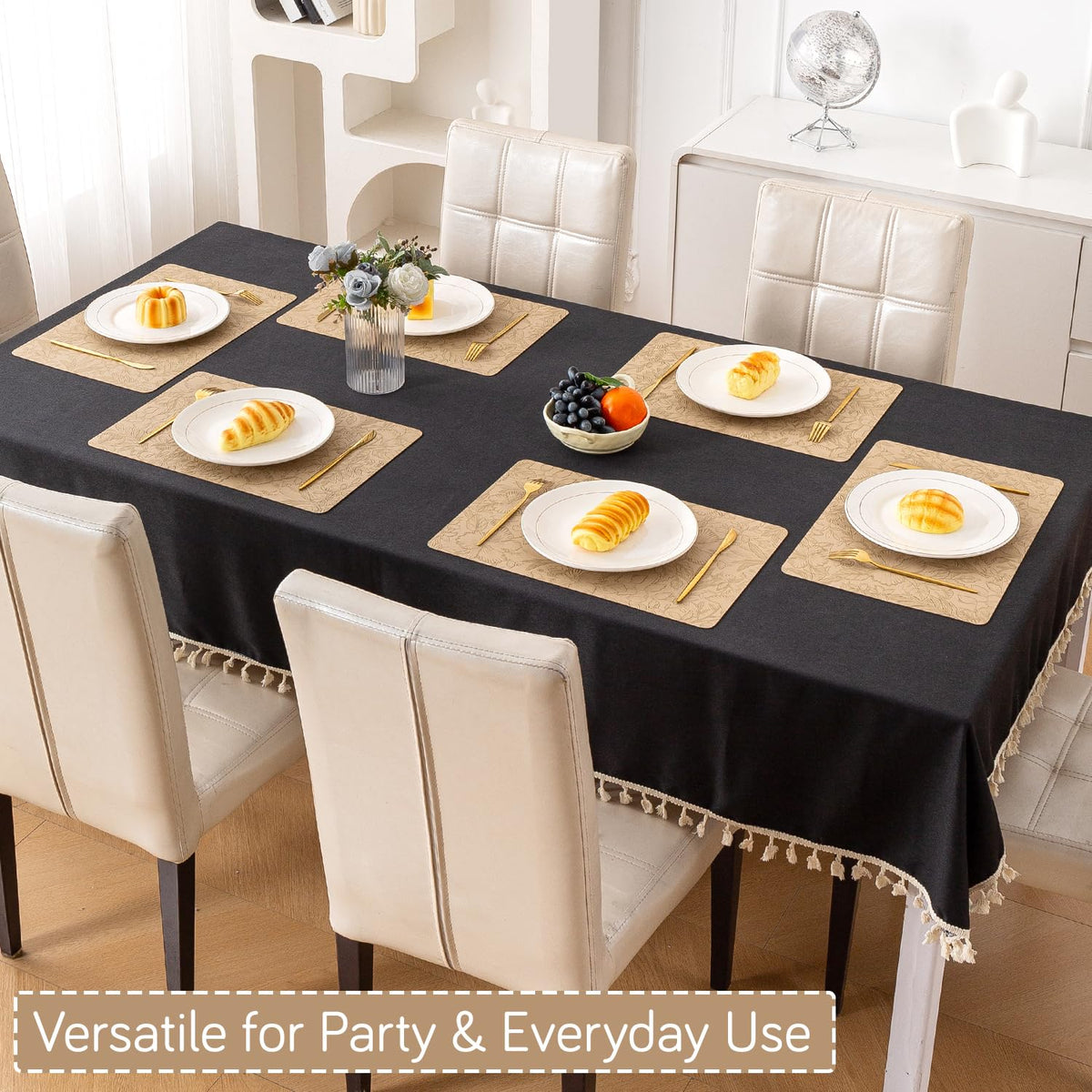 Hibiscus Bloom Washable Leather Mats for Dining Table - Sand Beige