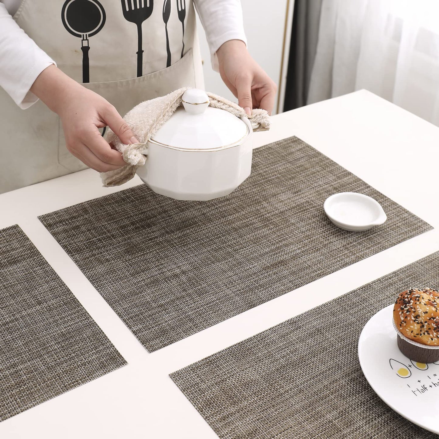PVC Dining Table Mats, Ash Grey