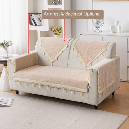 Serenity Tassel Chenille Sofa Cover with Tassel – Ivory Fringe