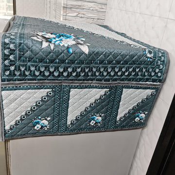 Eternal Floral Printed Quilted Fridge Top Cover with side Pockets - Moonlit Blossom