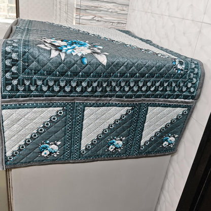 Eternal Floral Printed Quilted Fridge Top Cover with side Pockets - Moonlit Blossom