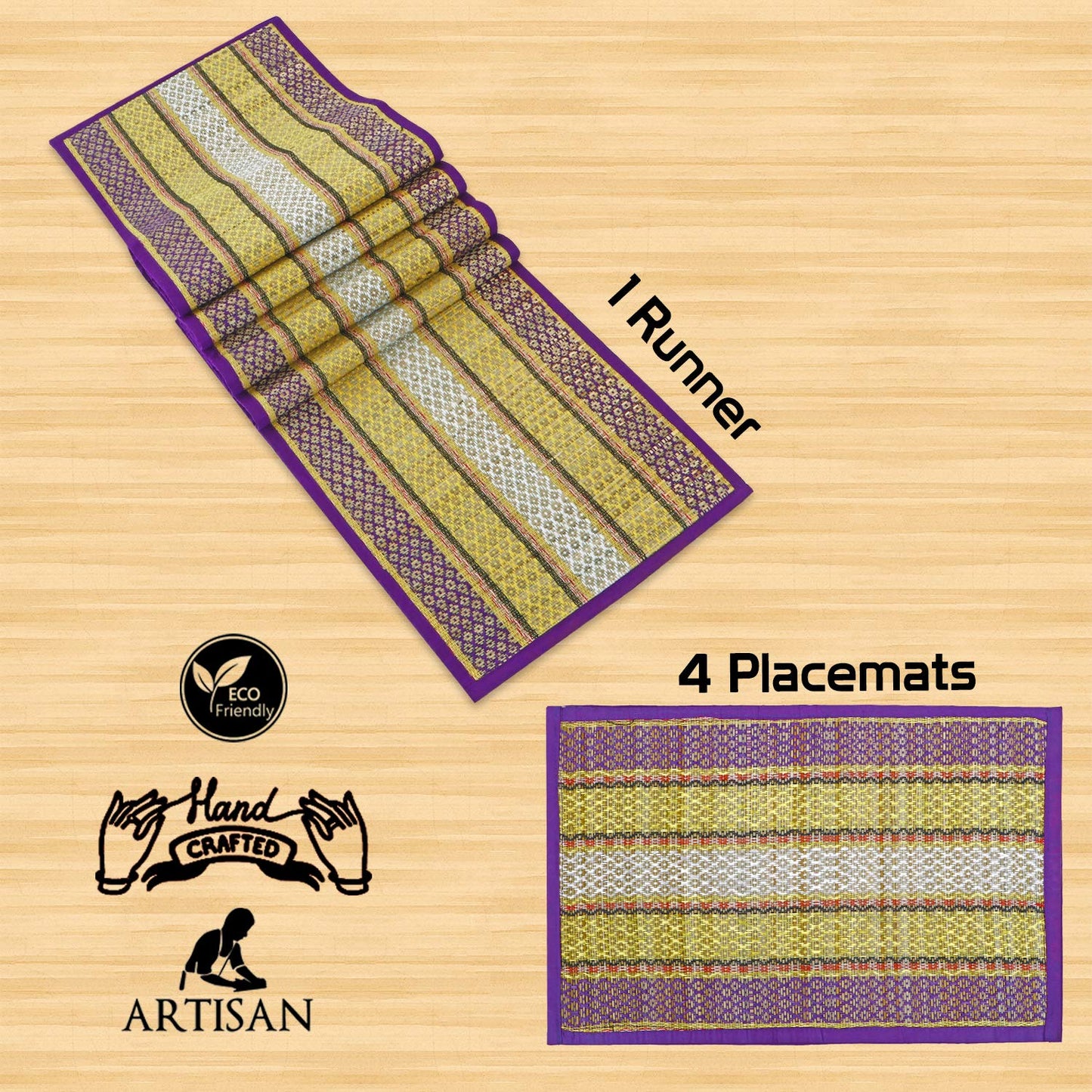 Handmade Madurkathi River Grass Dining Table Mats, Purple