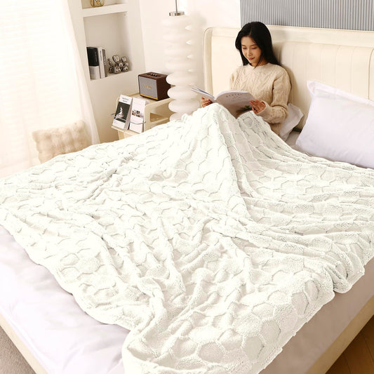 220 GSM Flannel AC Throw Blanket Double Bed Queen, 200x230 cm / 6.5x7.5 feet, Cream