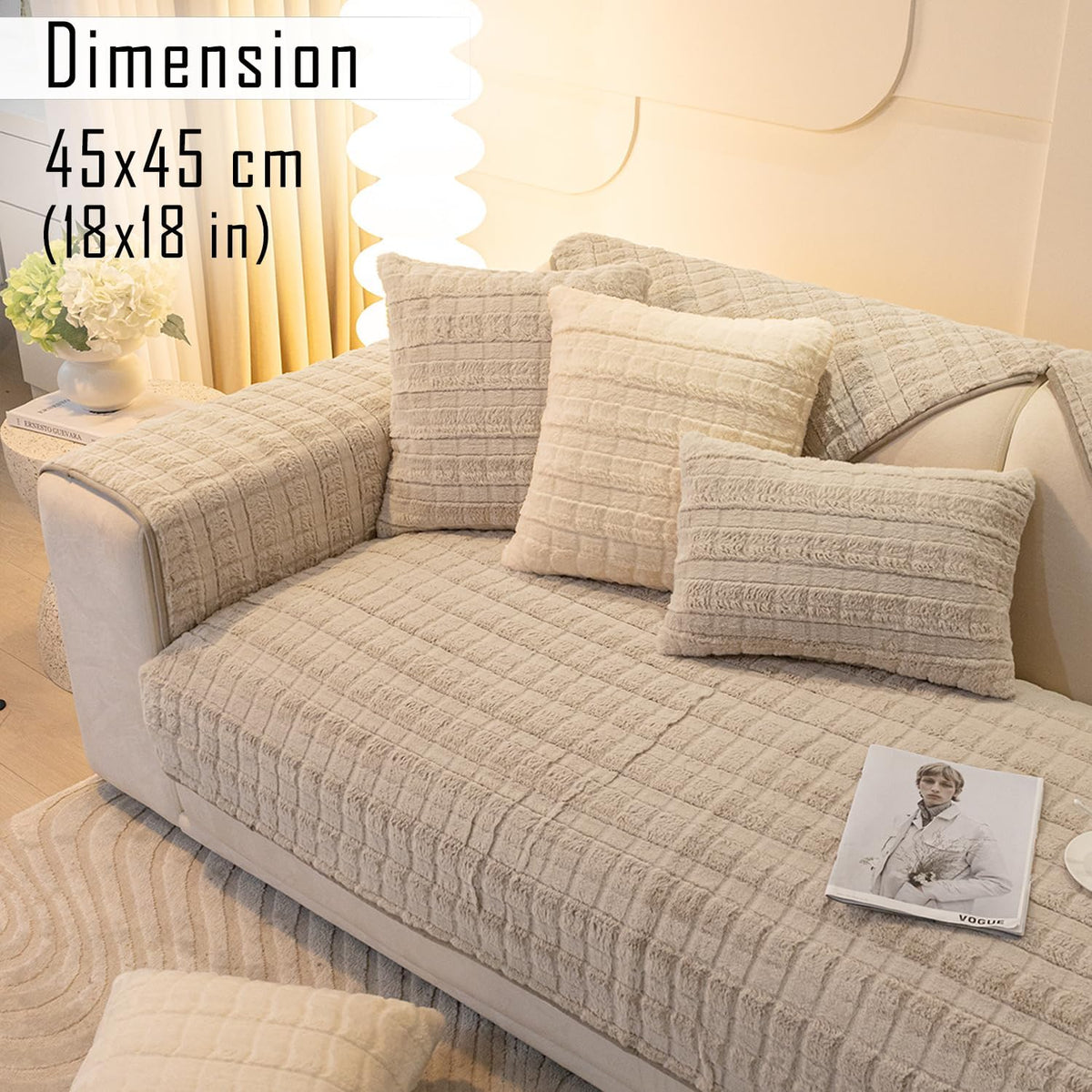 Buy Beige colour Zippered Plush Sofa Cushion Covers