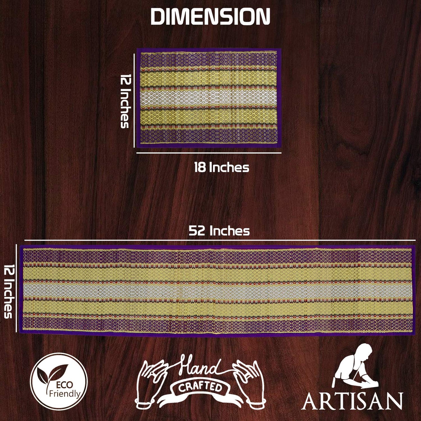 Handmade Madurkathi River Grass Dining Table Mats, Purple