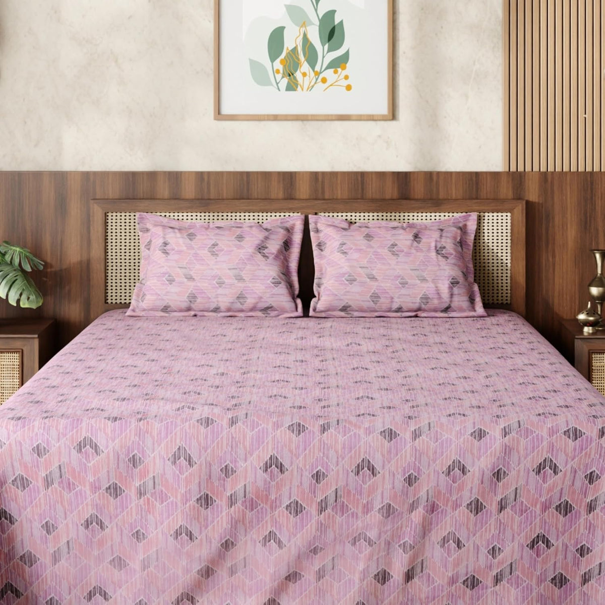 HOKIPO King Size Cotton Bedsheet, 2 Pillow Covers, Linear Geometry, Rose - image 9