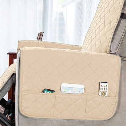 Quilted Recliner Chair Cover With Side Pockets for 1 Seater Sofa, Sand Brown