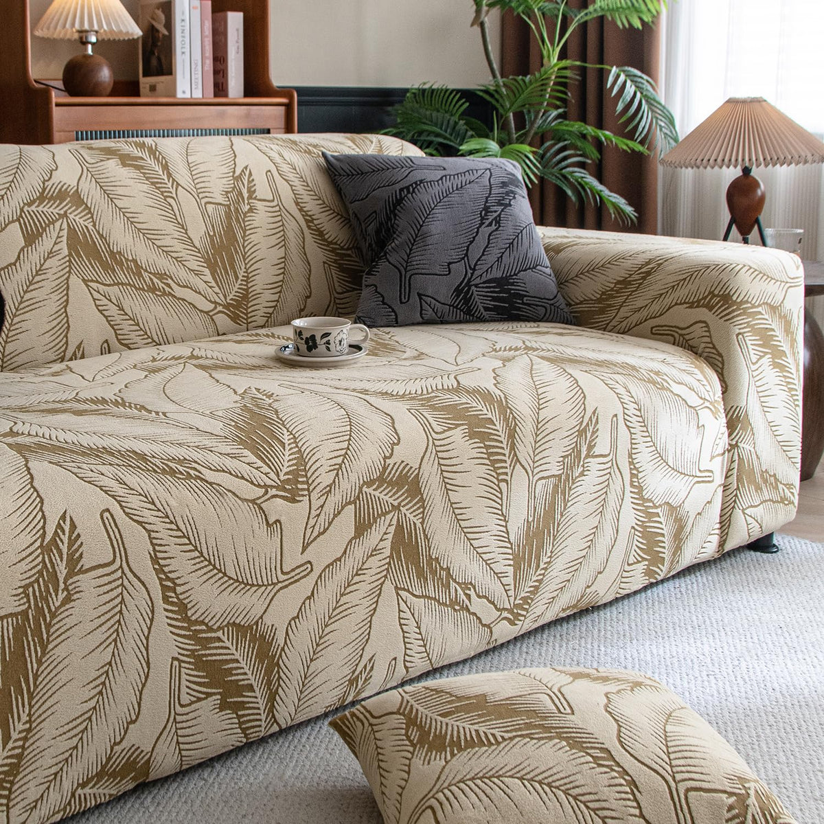 Dual Tone Knitting Jacquard Sofa Cover 1/2/3 Seater Fully Covered - Beige