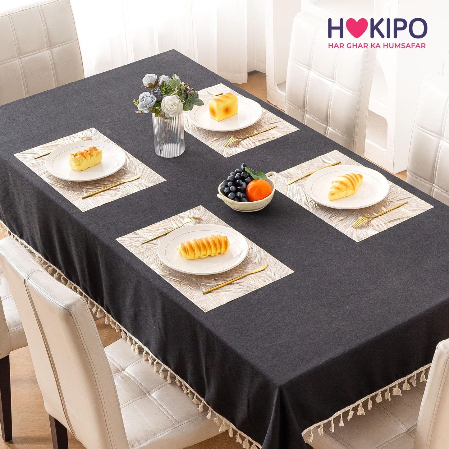 Metallic Glow Mats for Dining Table, Areca Palm Leaves - Champagne Gold