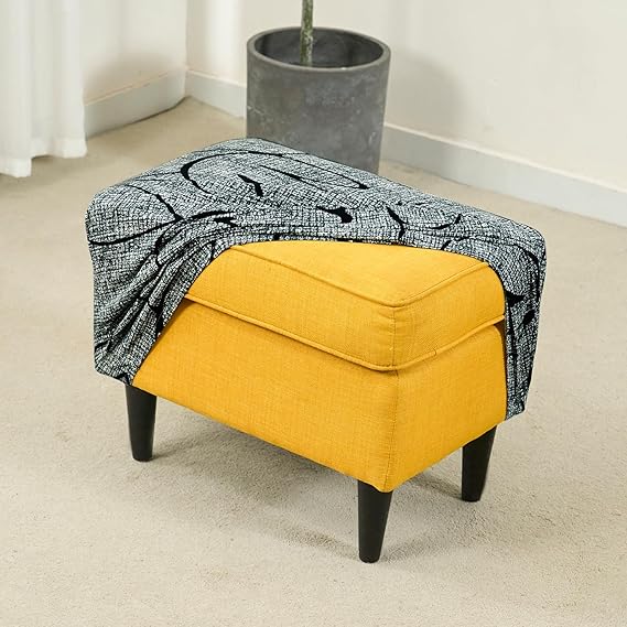 Stretchable 140 GSM Footstool Cover, Intense Grey Abstract Floral