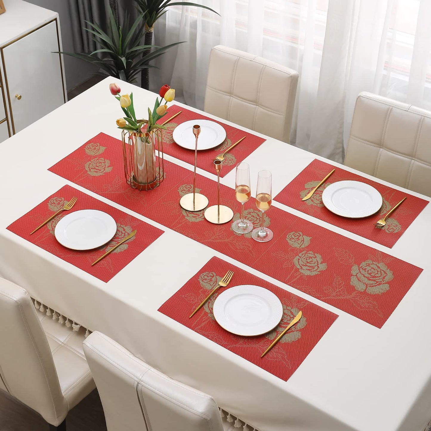 PVC Dining Table Mats, Crimson Red