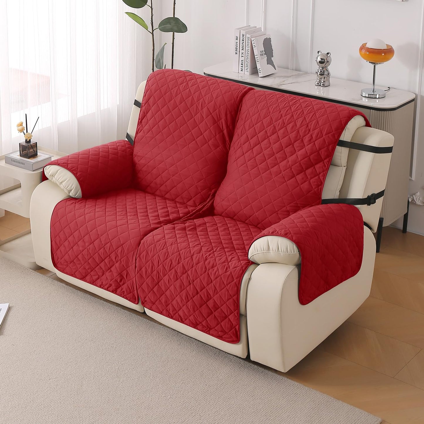 UrbanQuilt Recliner Sofa Slipcover Mat with Dual Belt for 1/2/3 Seater - Scarlet Red